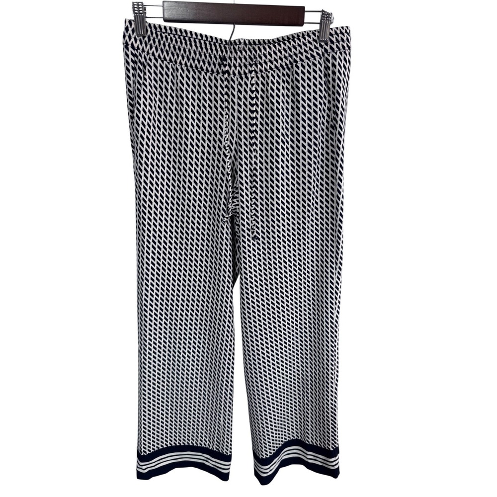 Talbots 2 Navy White‎ Blue Geometric Print Wide Leg Pants Women's Career Chic